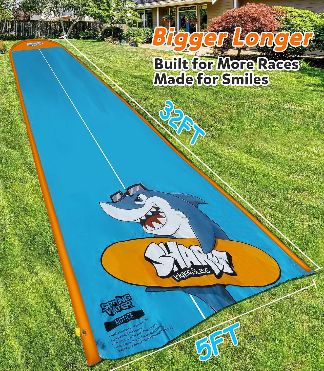 Water Slide 32ft Double Lane Blue Slip Sprinkler Inflatable Bodyboards Kids