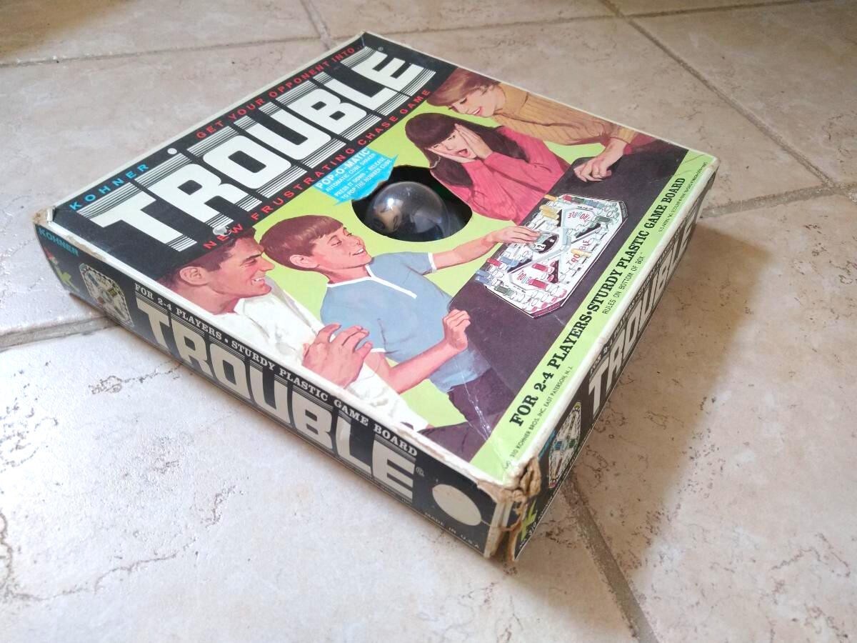 1965 Kohner Trouble Board Game Pop-O-Matic Dice Roller Vintage Classic