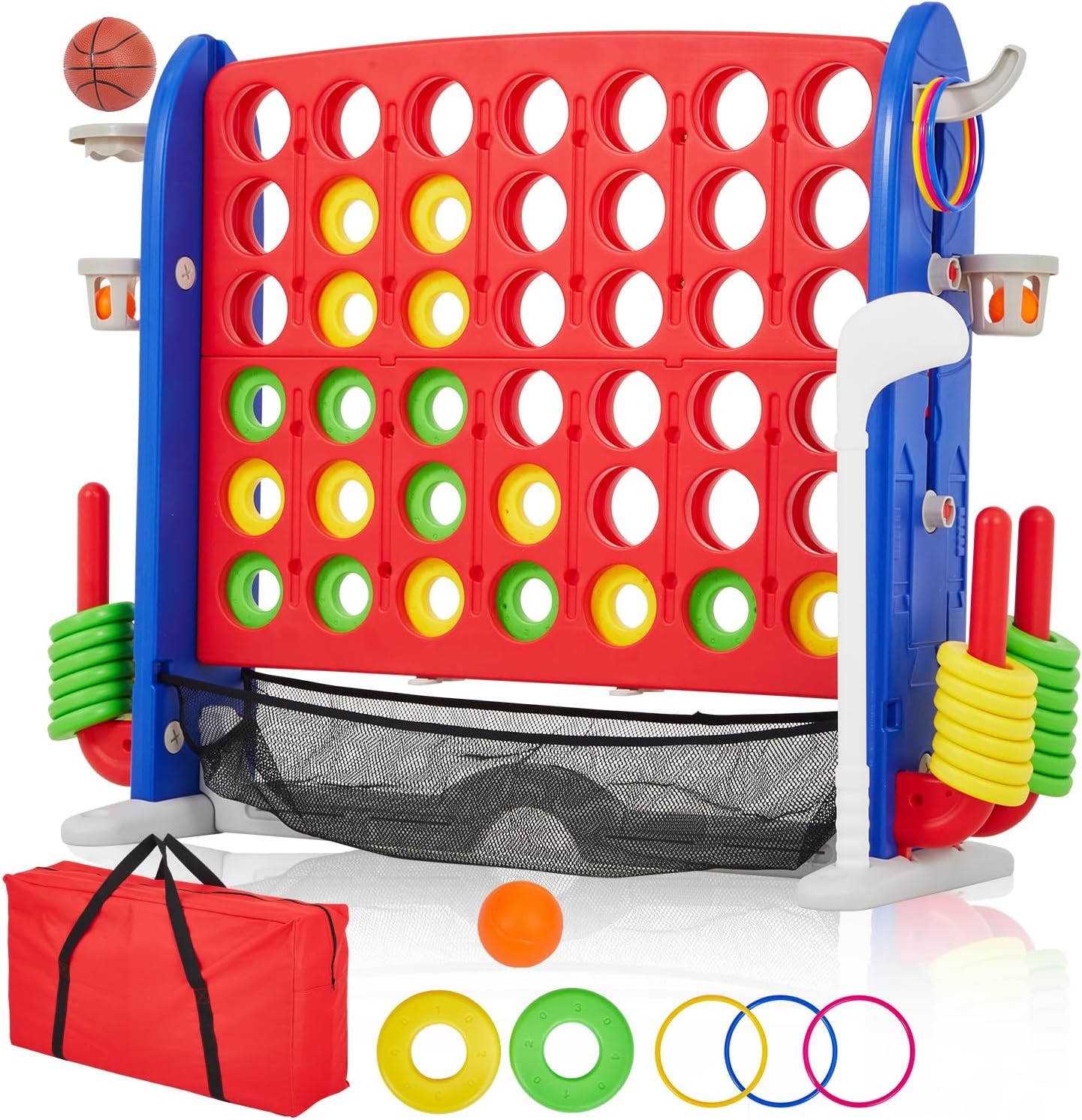 Giant 4-in-1 Connect Game Set Jumbo Outdoor Fun with Mini Basketball for Kids