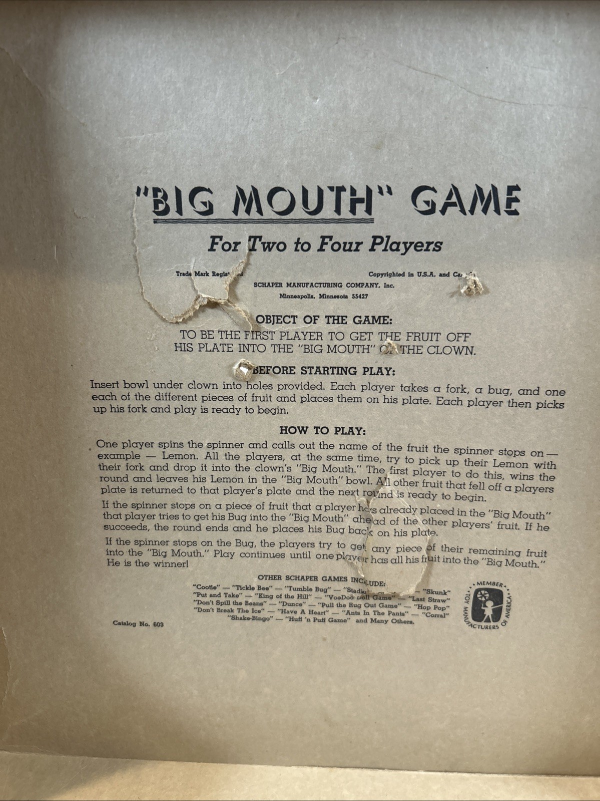 Vintage 1968 Schaper Big Mouth Game Classic Retro Family Game Original Box