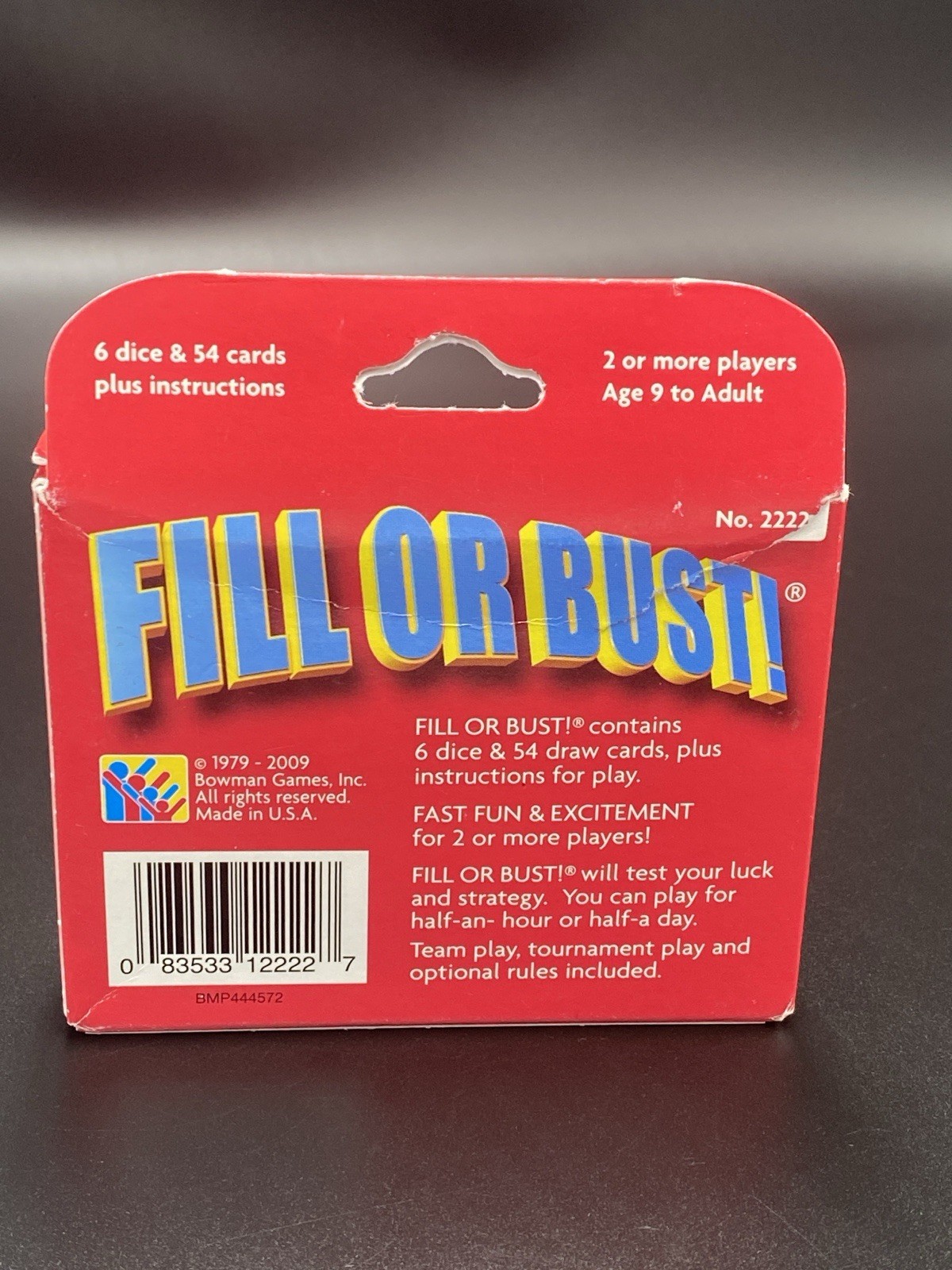 FILL OR BUST! Dice Card Game No. 2222 (Bowman Games 2009) Complete