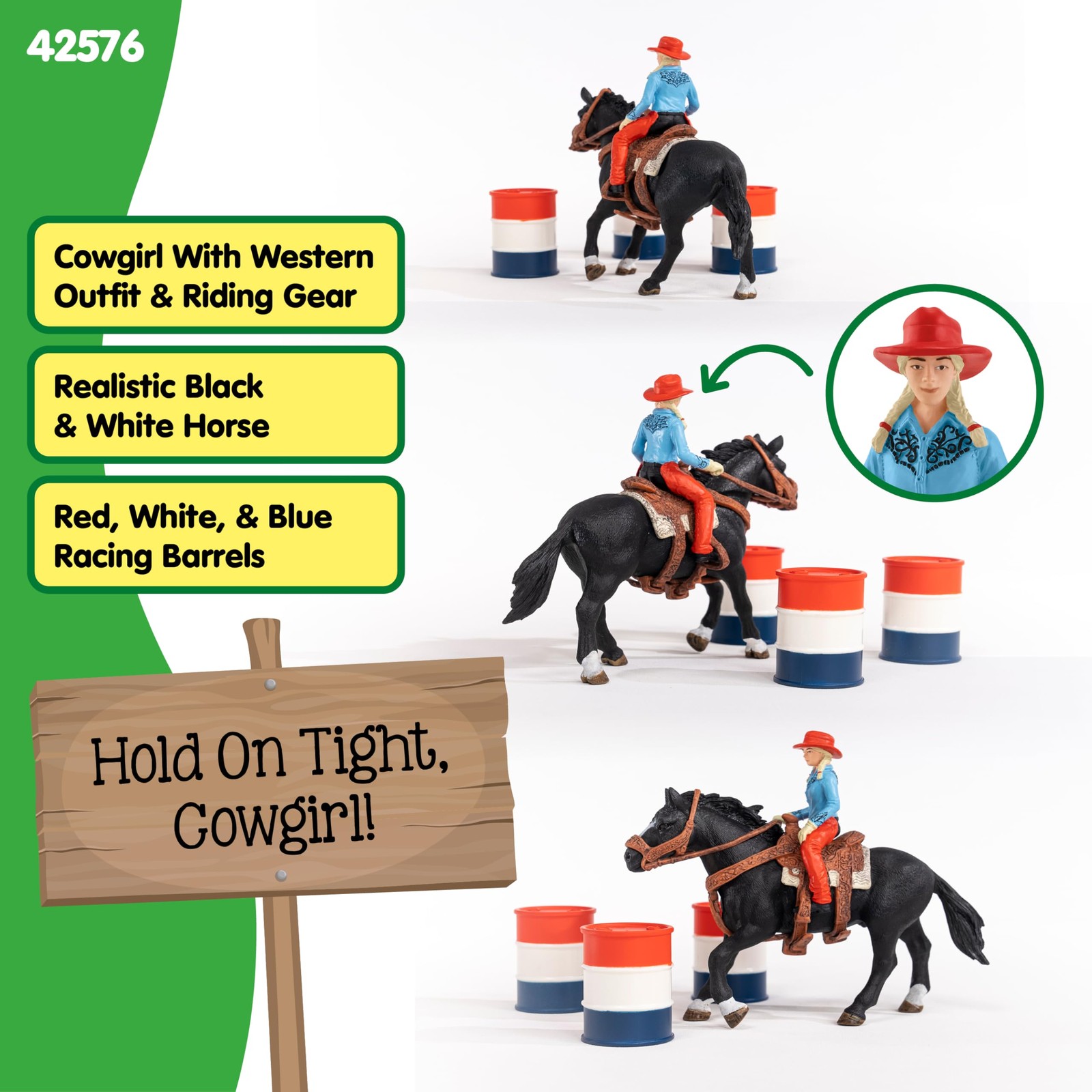Schleich Farm World 7PC Barrel Racing Set Cowgirl Horse Figurine 42576 Western