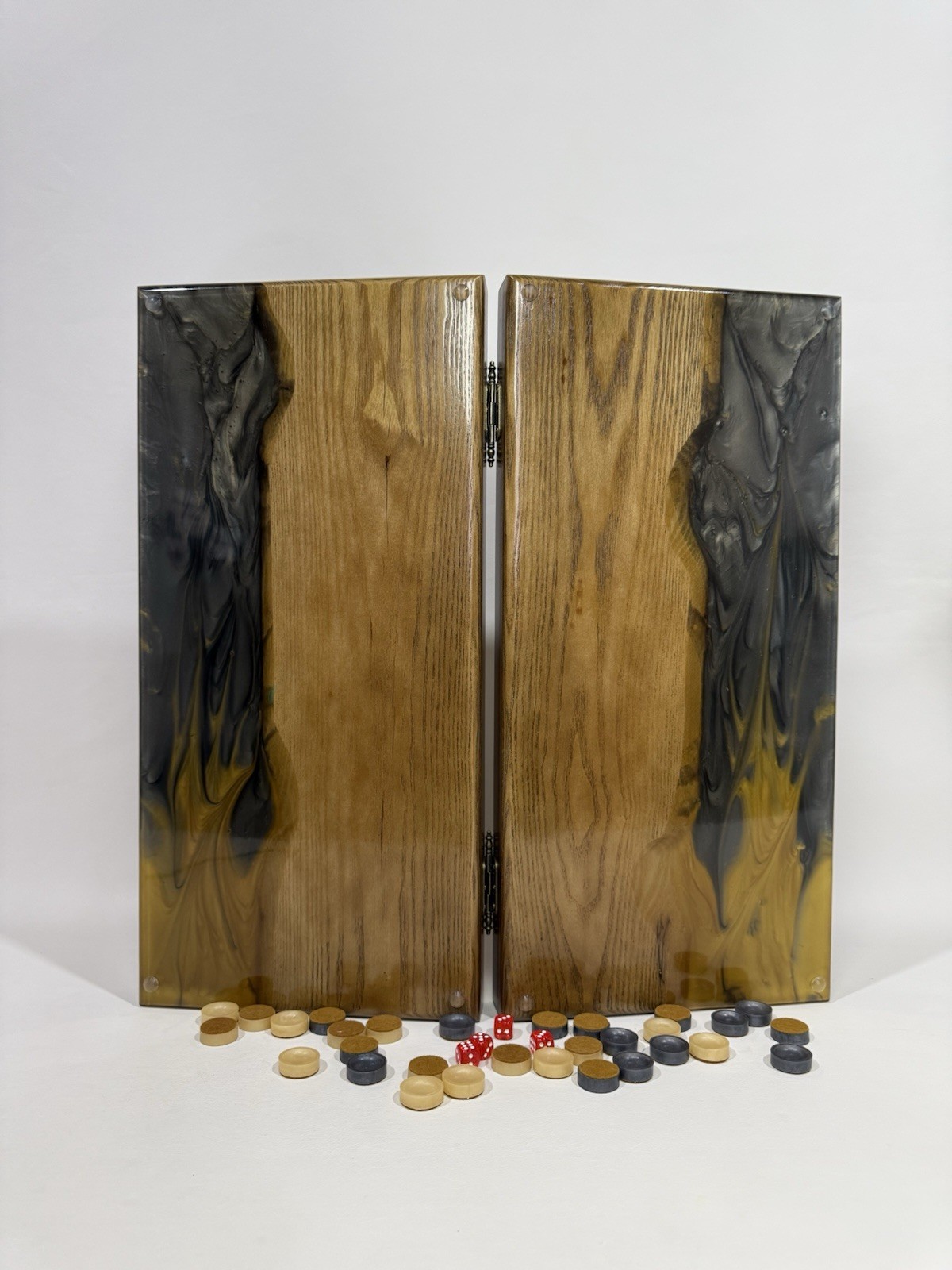 Exclusive Gold Backgammon Board, Wood & Epoxy Resin, Handmade Luxury Game Set
