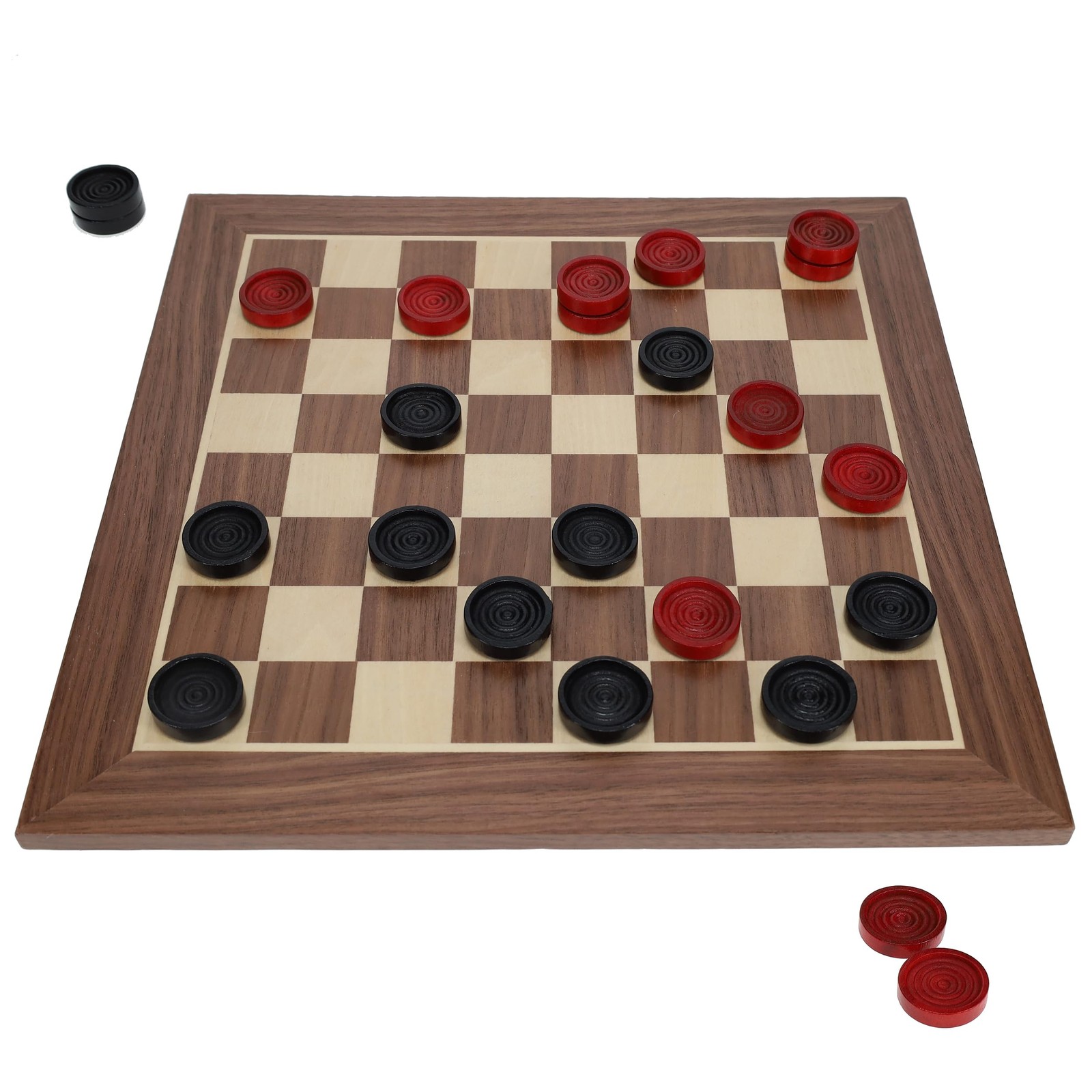 WE Games Old School Wooden Checkers Set Red and Black Pieces – 12 Inch Classic B