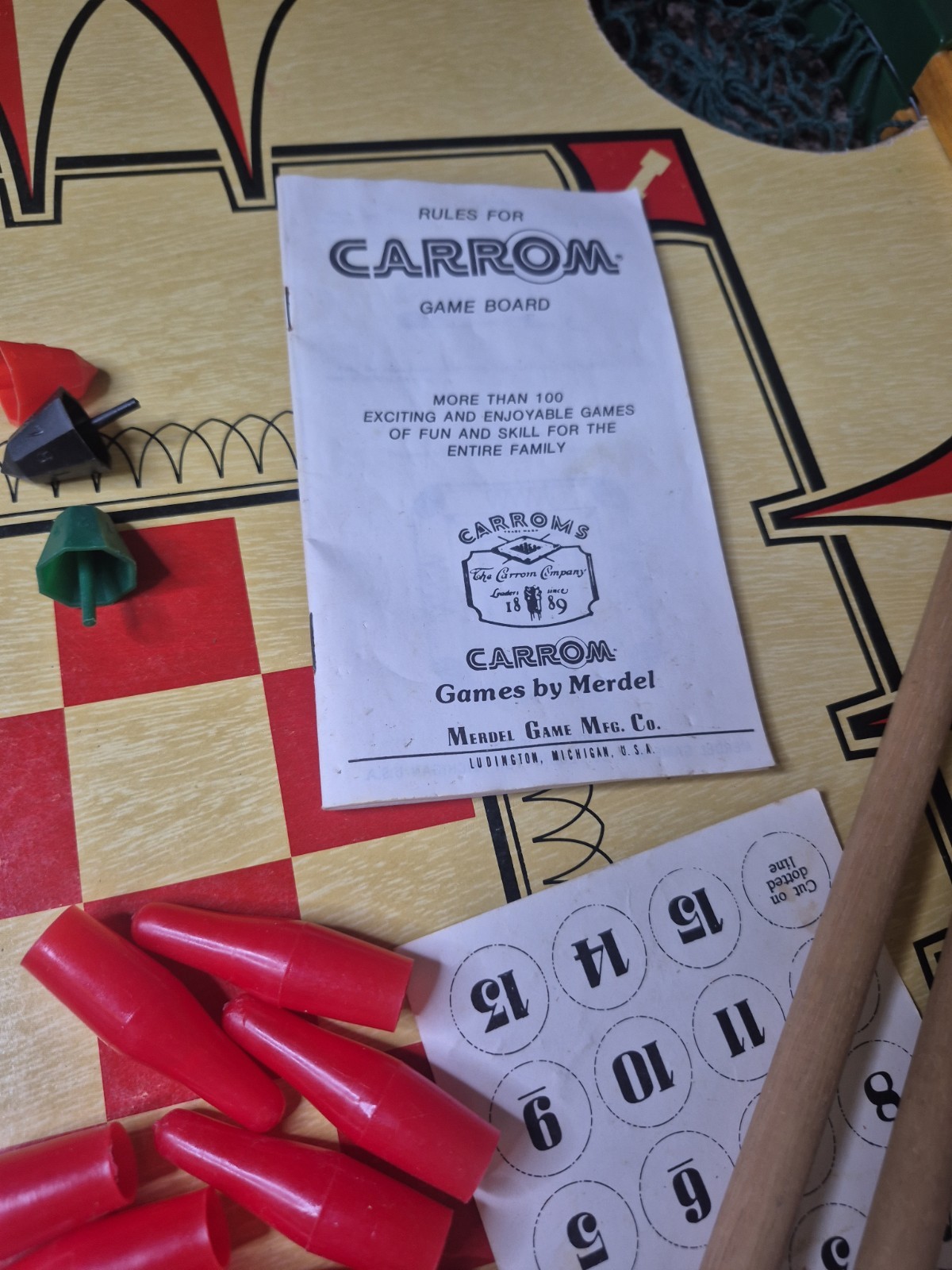 Vintage Carrom Wooden Game Board Table Model 100 Complete In Original Box