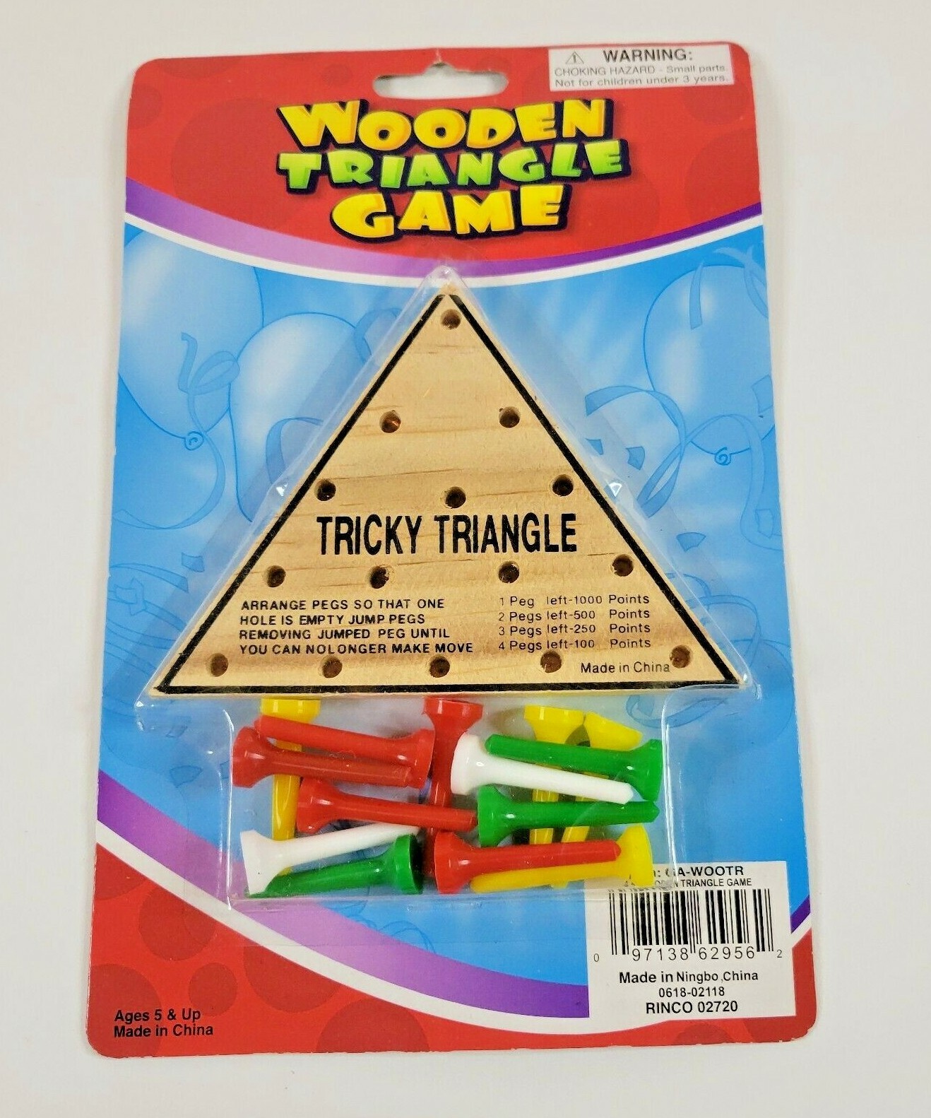 Tricky Triangle Game Wooden Peg Strategy Challenge IQ Test Brain Teaser New