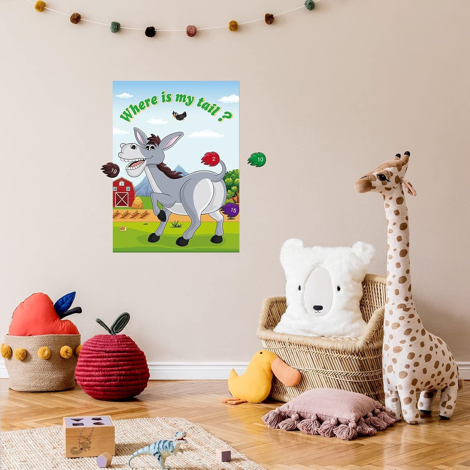 Pin The Tail on The Donkey Party Game for All Ages with 30 Stickers & Blindfold