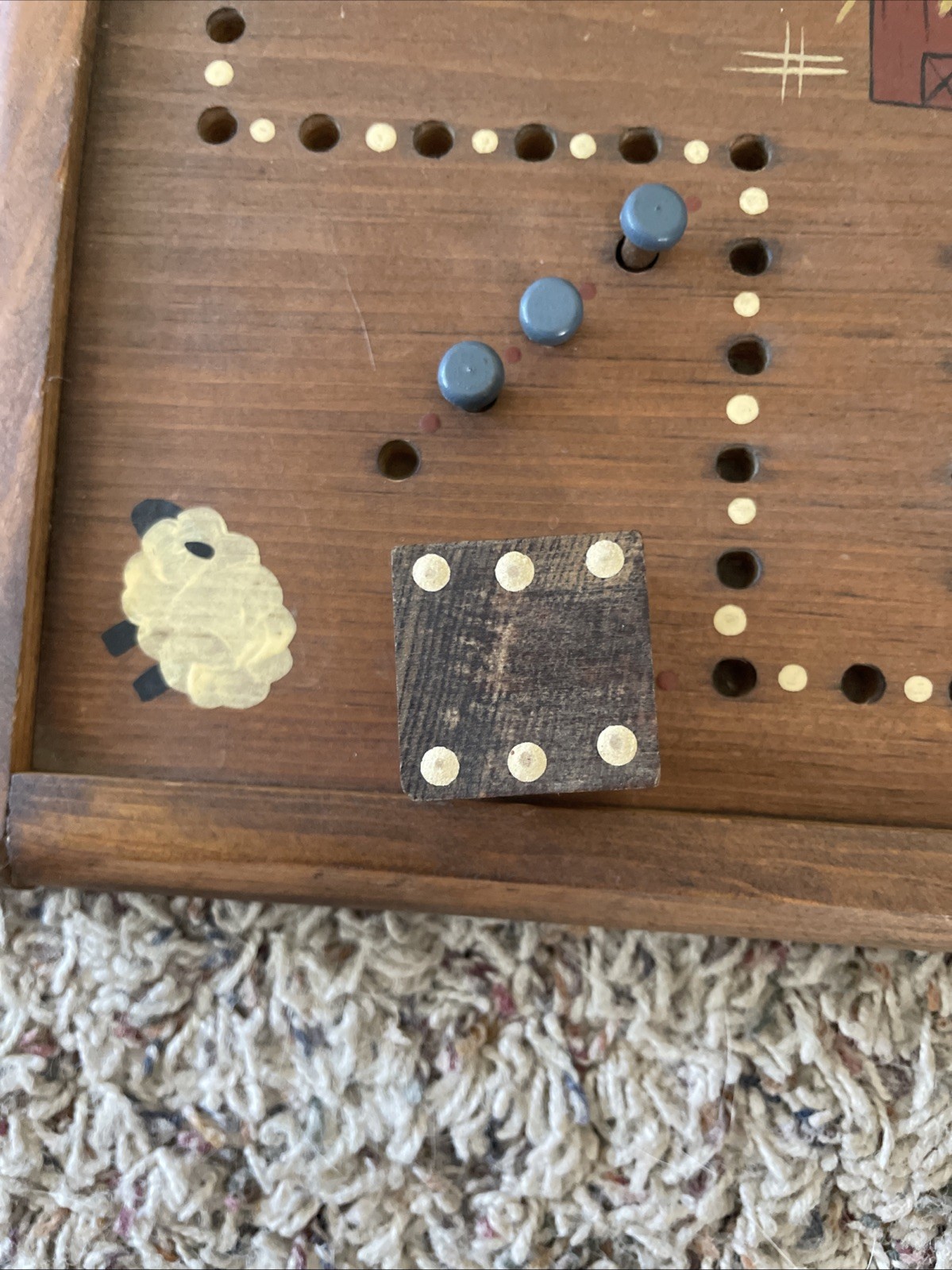 VTG Handmade Wooden Game Board Aggravation Wahoo Country Cottage Farmhouse Dice