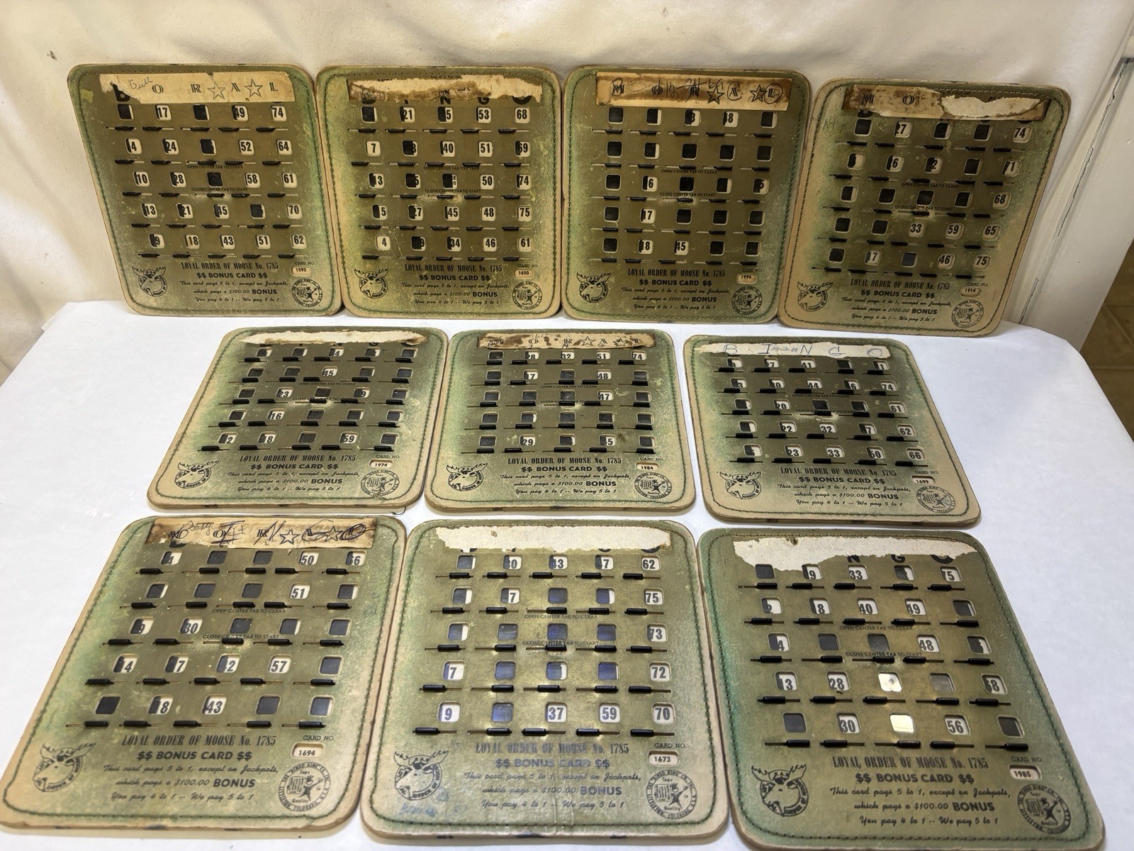 Bingo King Loyal Order of the Moose Vintage Reusable Bingo Cards 10 pack USA