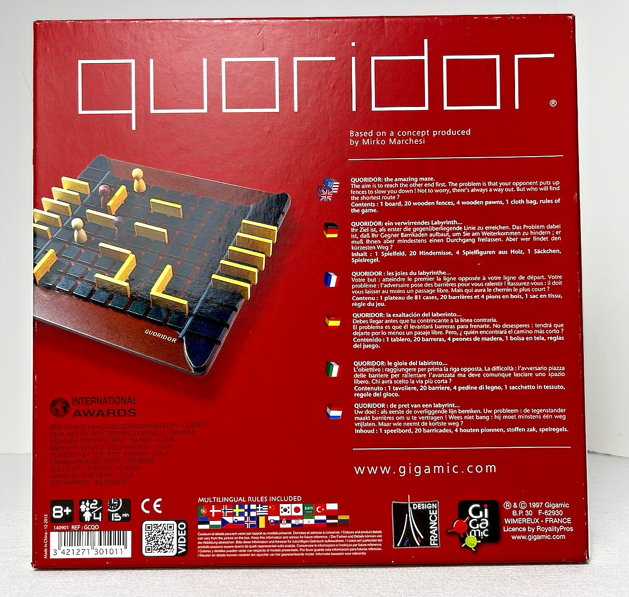 QUORIDOR: Abstract Maze Building & Maneuver Wood Board Game, Gigamic, COMPLETE
