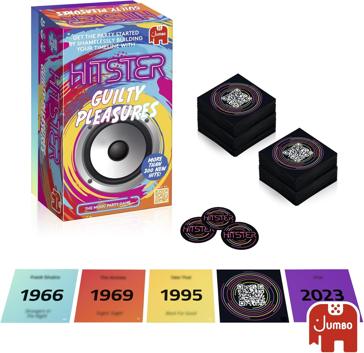 Jumbo Hitster – Guilty Pleasures, Fun Music Quiz Card Game, 2-10 Players – 300 p