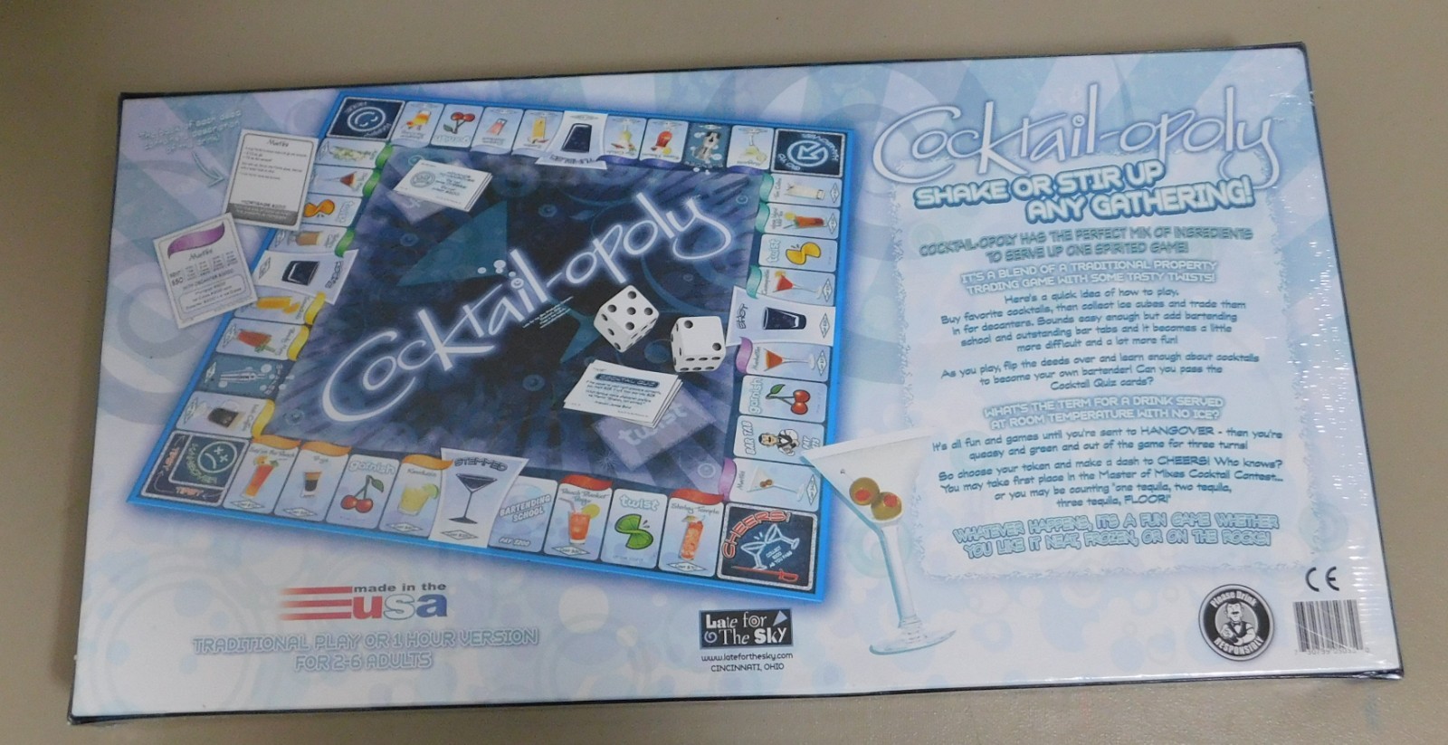 Cocktail-opoly Board Game For Adults Made In USA Late For The Sky Party Gameplay