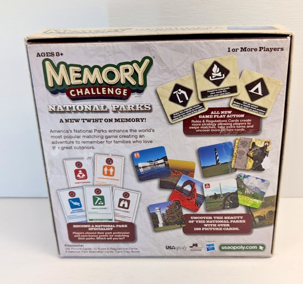 100% COMPLETE! HASBRO 2011 MEMORY CHALLENGE NATIONAL PARKS EDITION GAME USAopoly