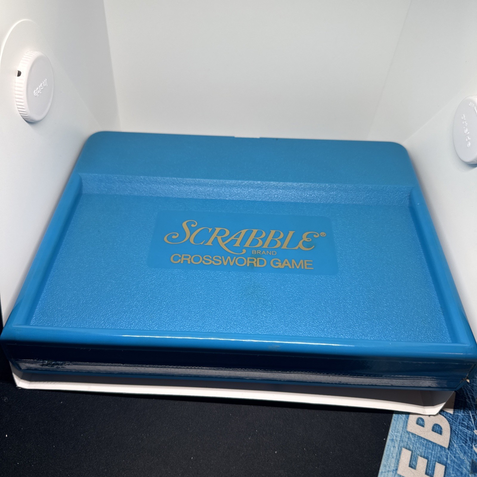 Vintage Scrabble Travel Game Magnetic 100 Tiles Complete Blue Case Set