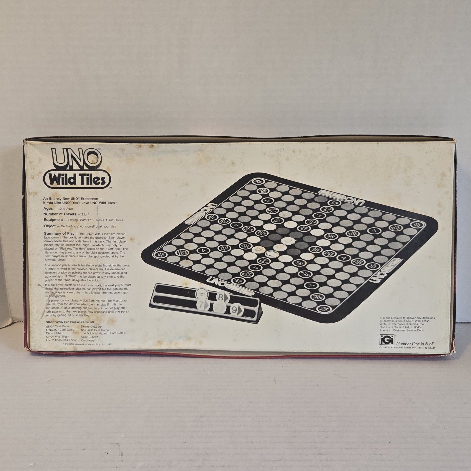 1982 UNO Wild Tiles Board Game **100% COMPLETE**