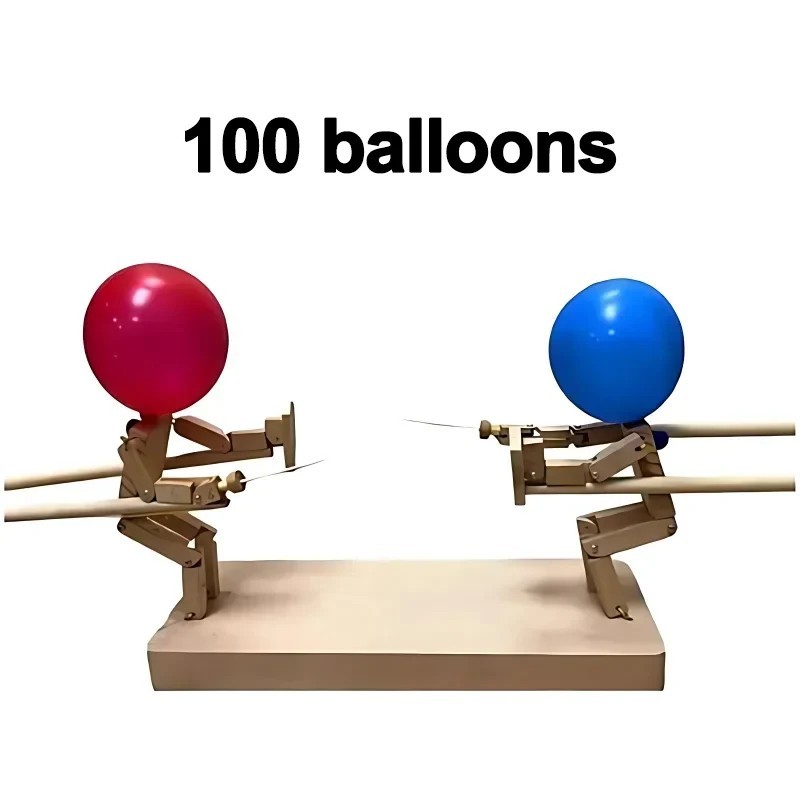 Balloon Bamboo Man Battle Game (Wooden Fighter with Inflatable Head, 2 Players,