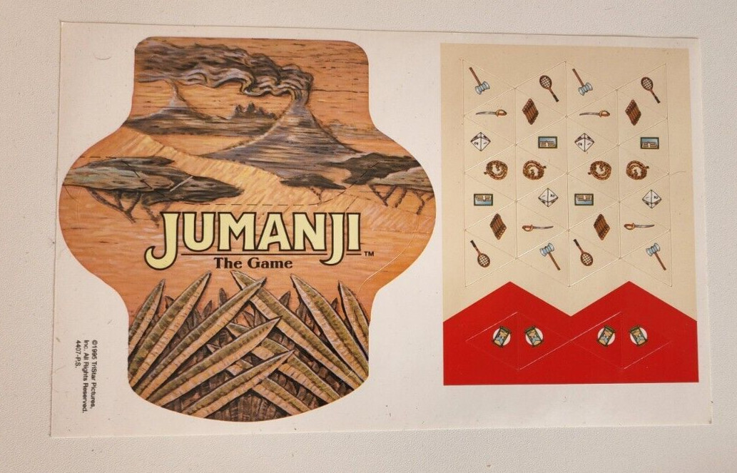 Original Jumanji Board Game Milton Bradley 1995 Sealed Parts Sticker Sheet #4407