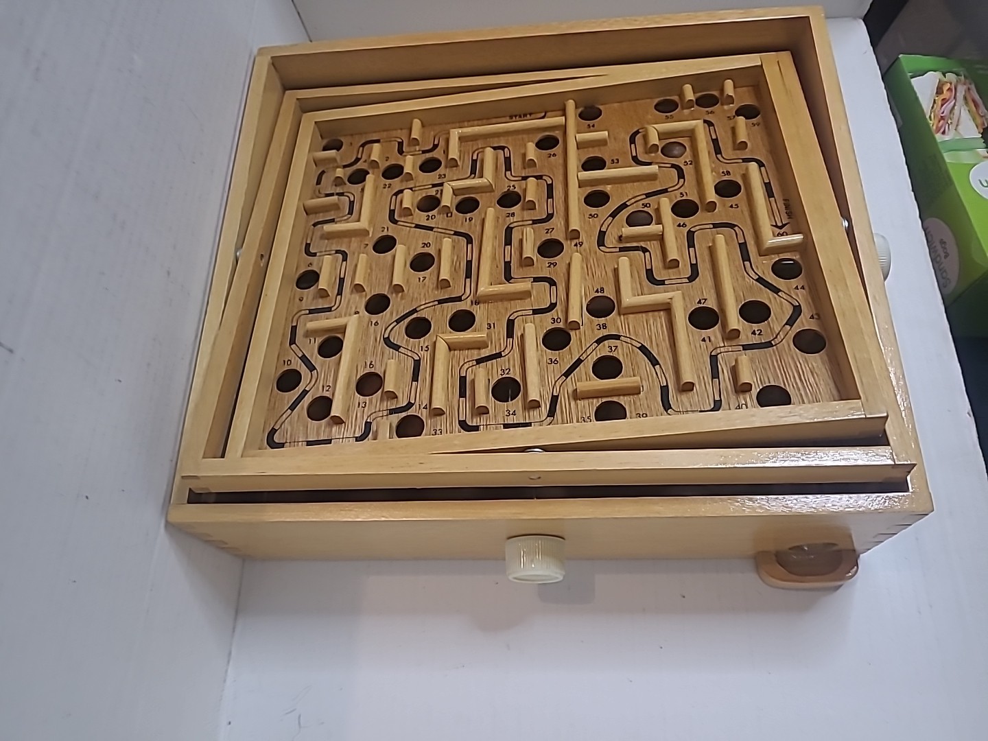 Vtg 80s Labyrinth Wooden Steel Ball Marble Tilting Maze Puzzle Game Roll-A-Maze