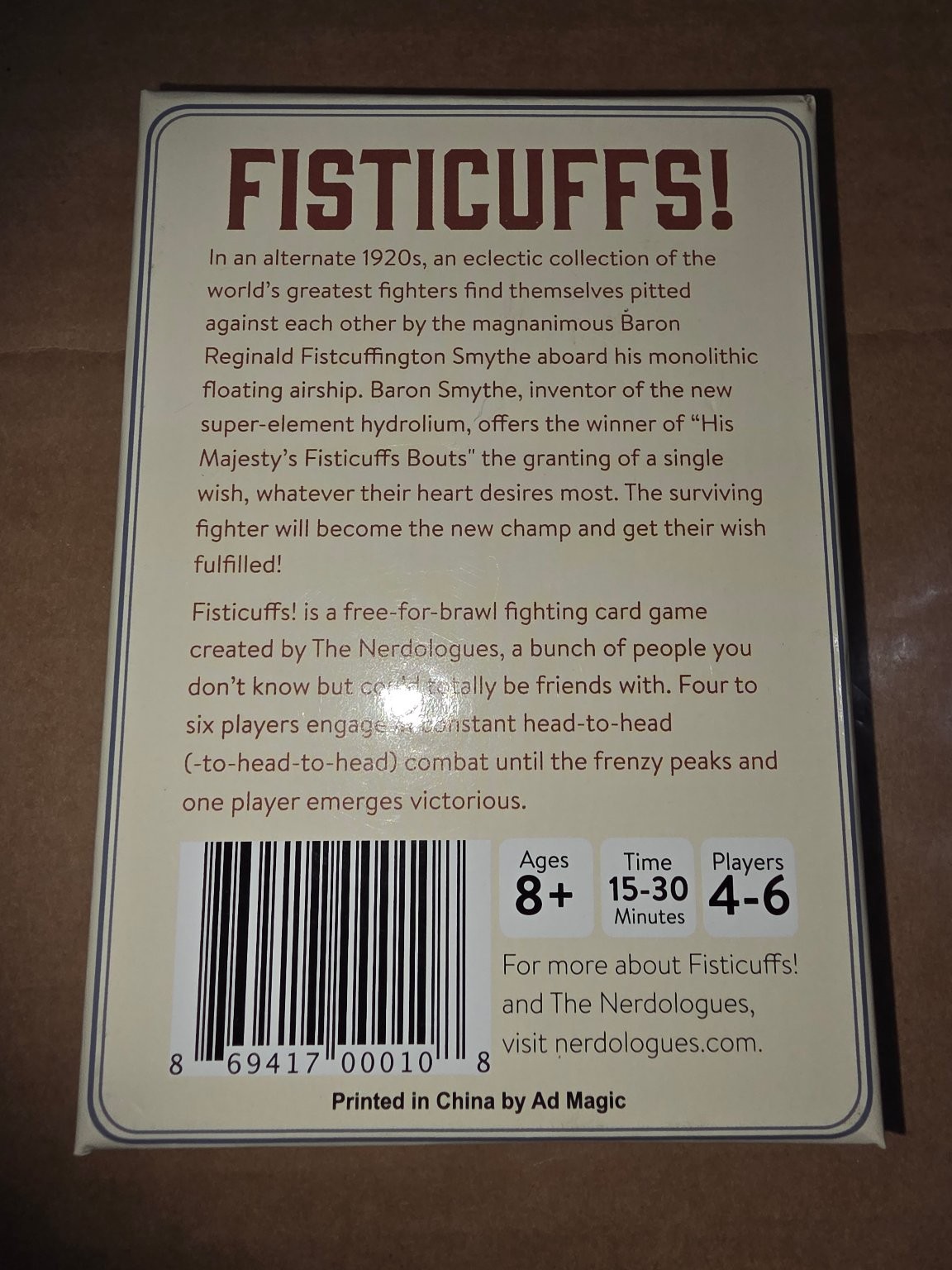 Fisticuffs! The Nerdologues Card Game 4-6 Players Ages 8+ Cardboard Boxing