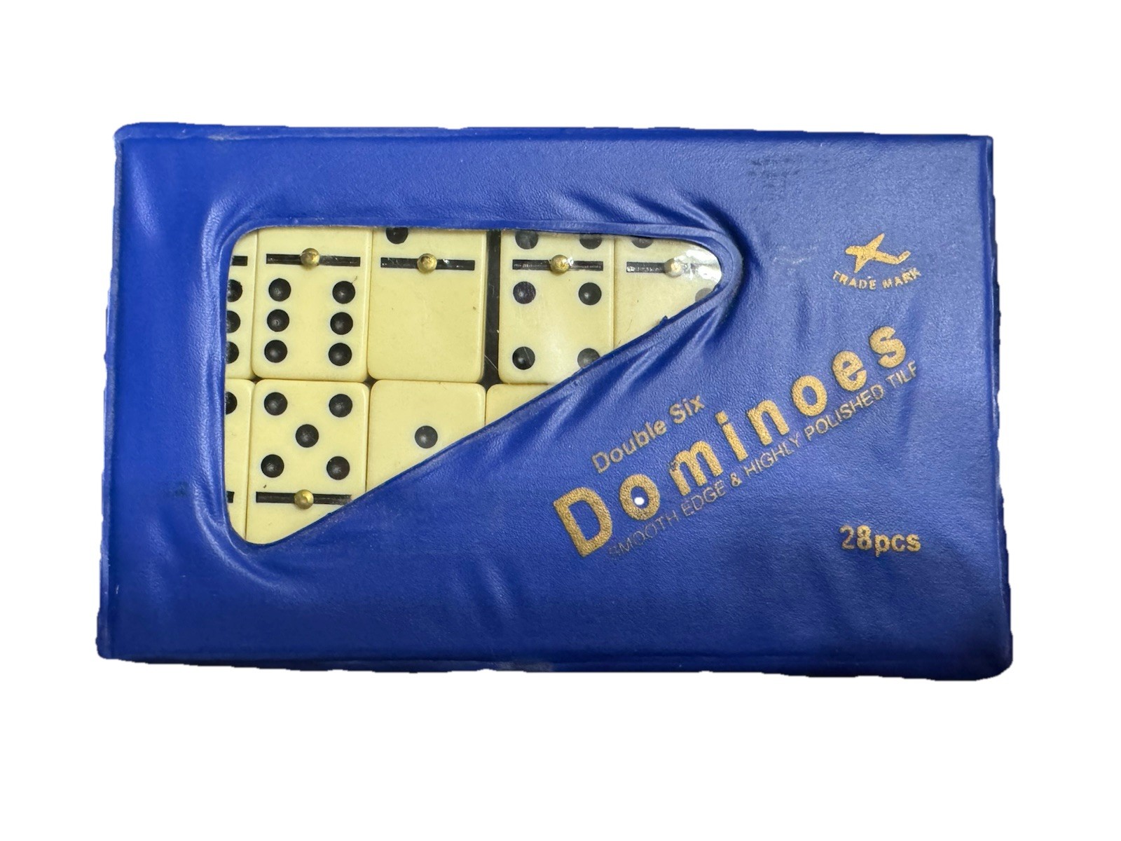 Vintage Supreme Double Six Dominoes – 28 Dominoes in Blue Vinyl Case