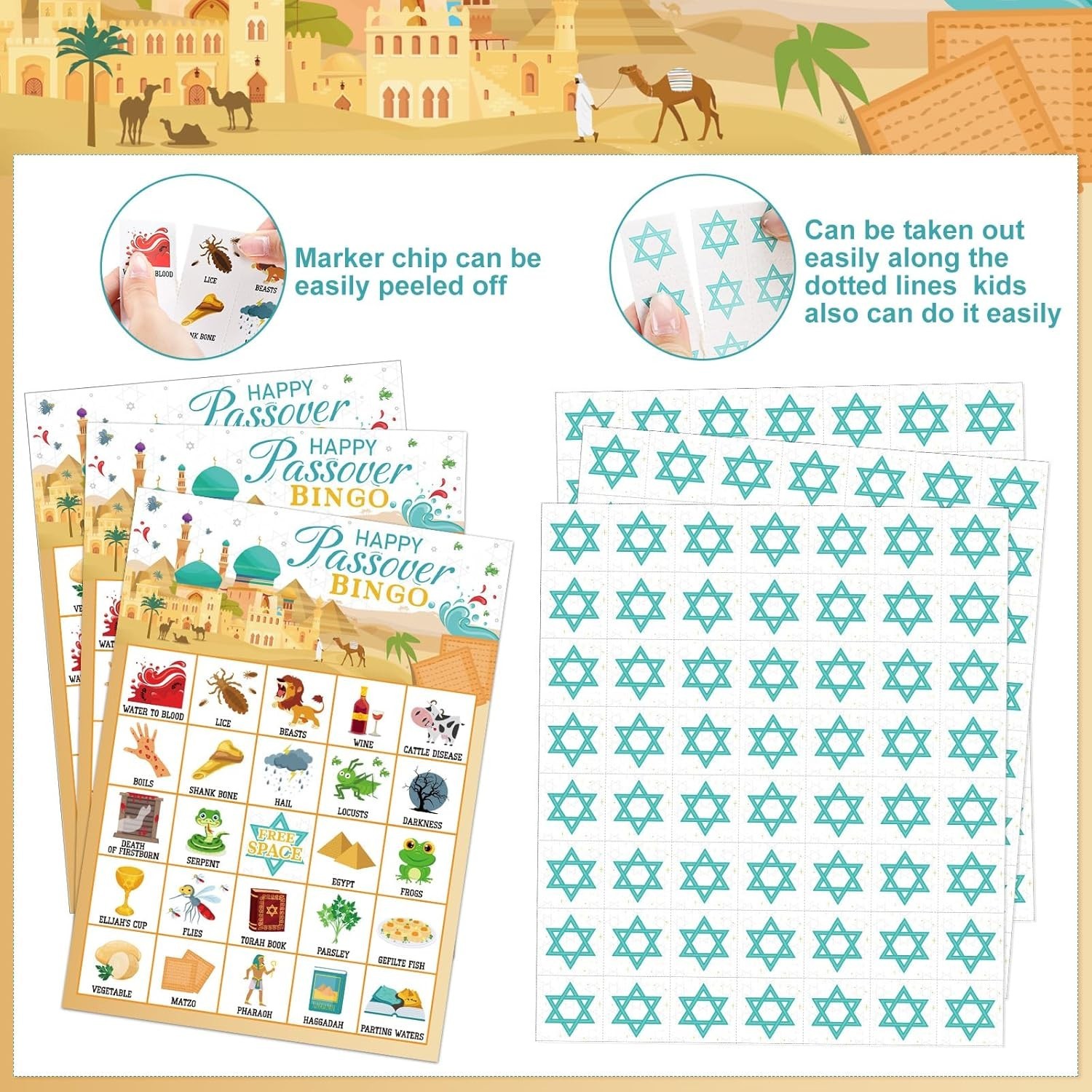 35 Pcs Passover Bingo Games 24 Players Pesach Bingo Cards Jewish Seder Matzo …