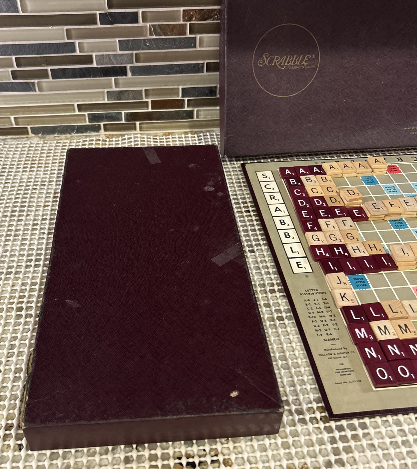 Scrabble Game SelRight 1965-70 Burgundy and Natural 140 Tiles No Racks