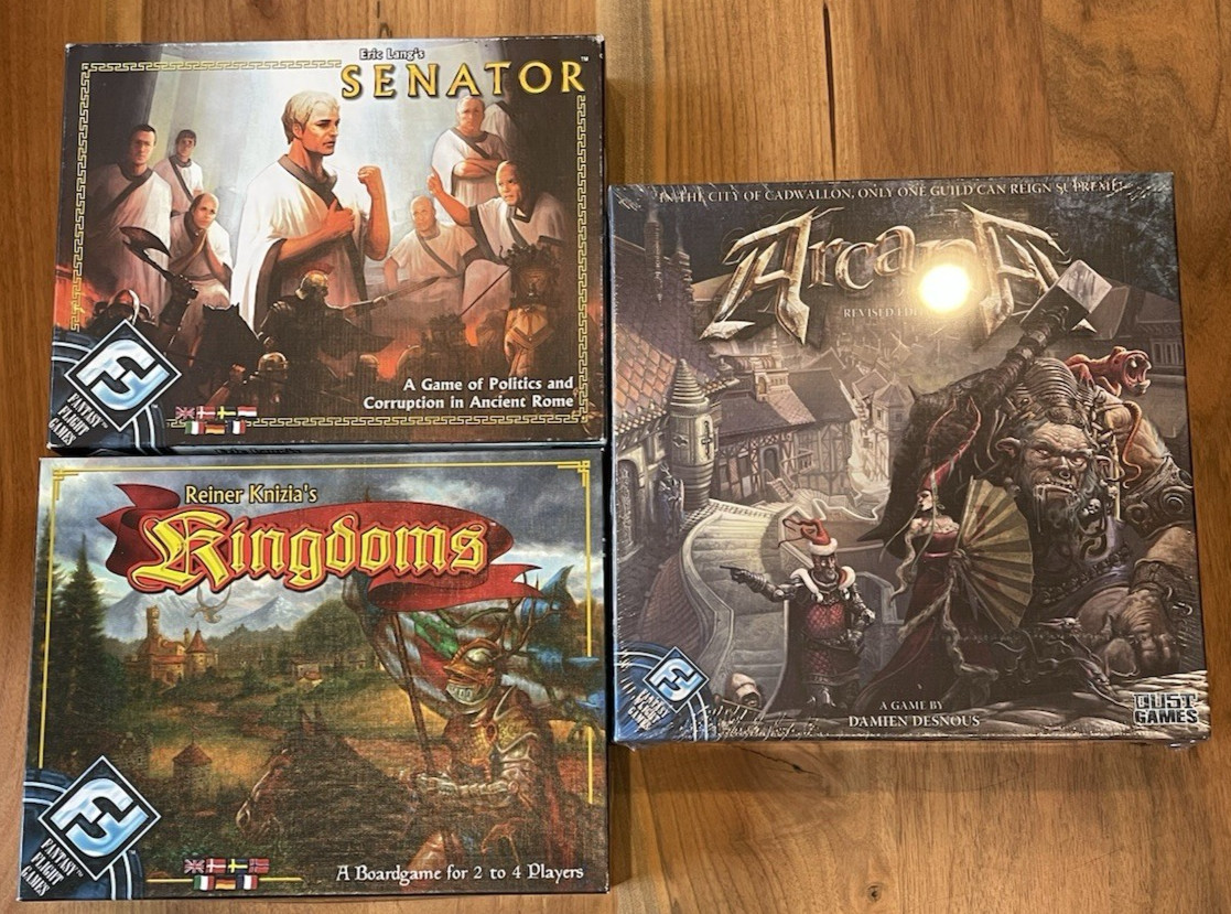 Fantasy Flight Games FFG Lot – Kingdoms (used) + Senator (open) + Arcana (new)