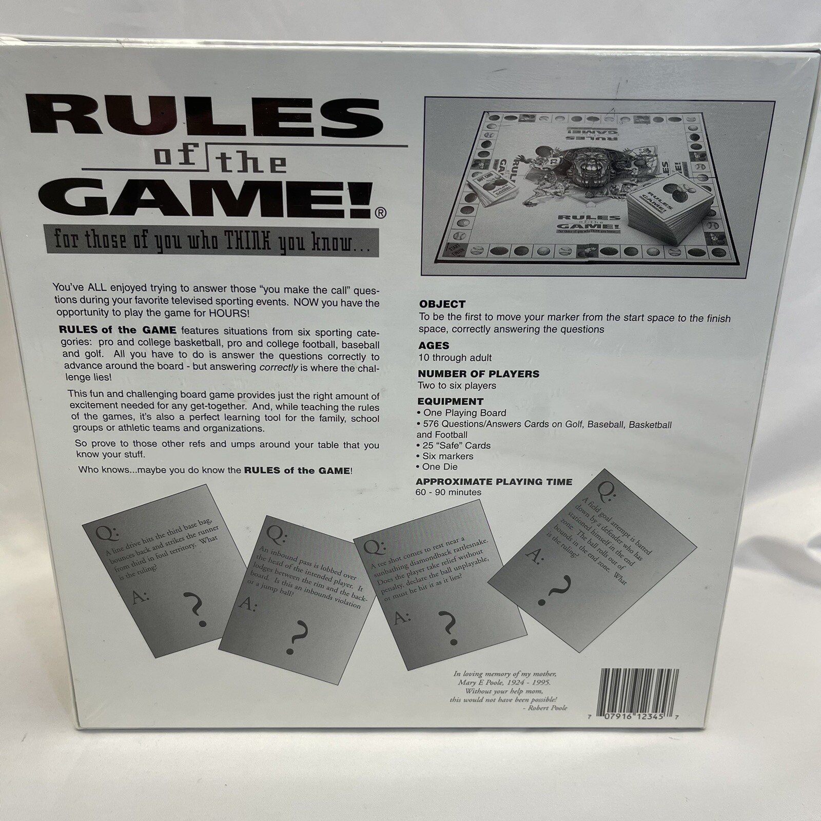 Rules of the Game Board Game New and Sealed Sporting Game Ages 10+