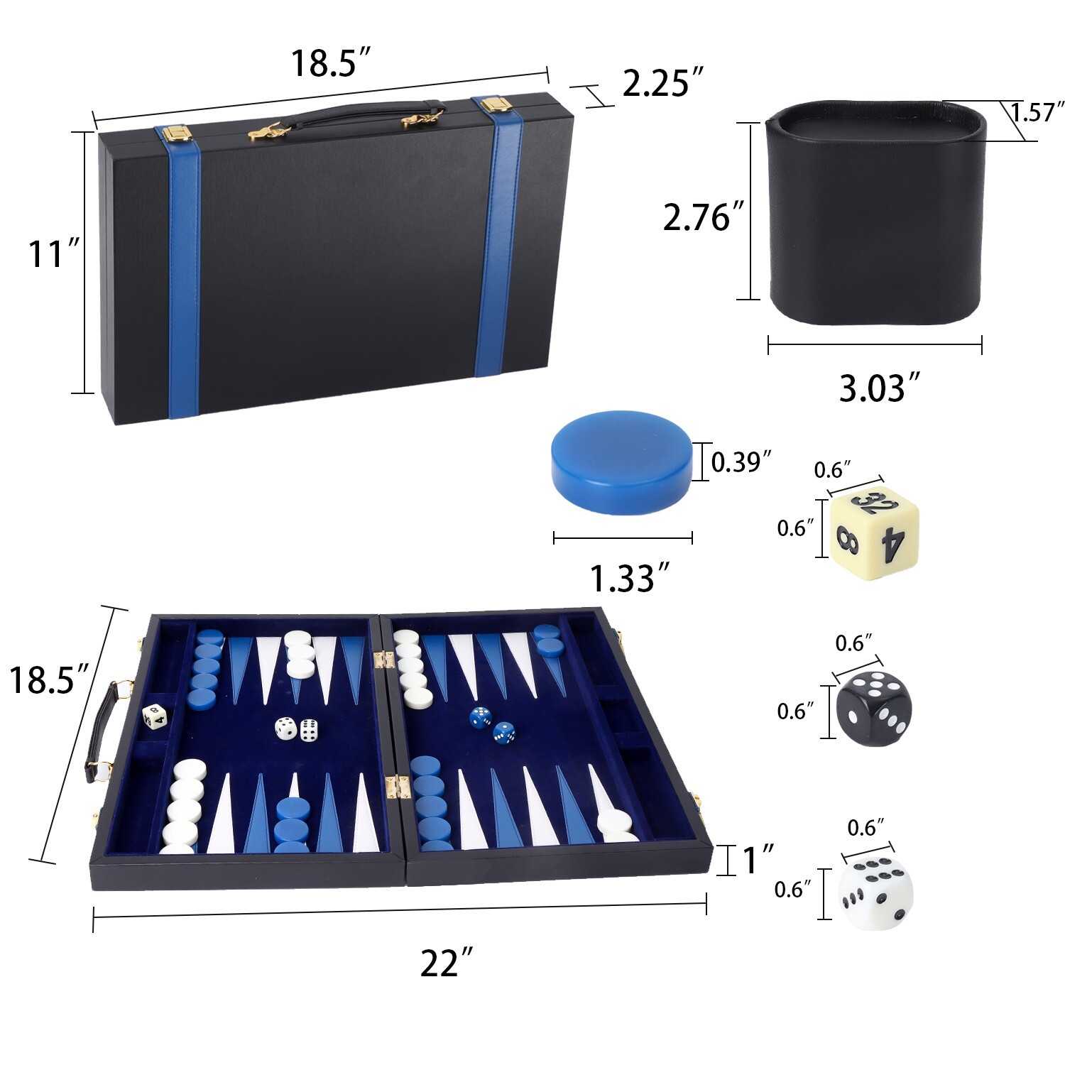 Classic Large Folding PU Leather Backgammon Board Game Set w/UREA Game Pieces
