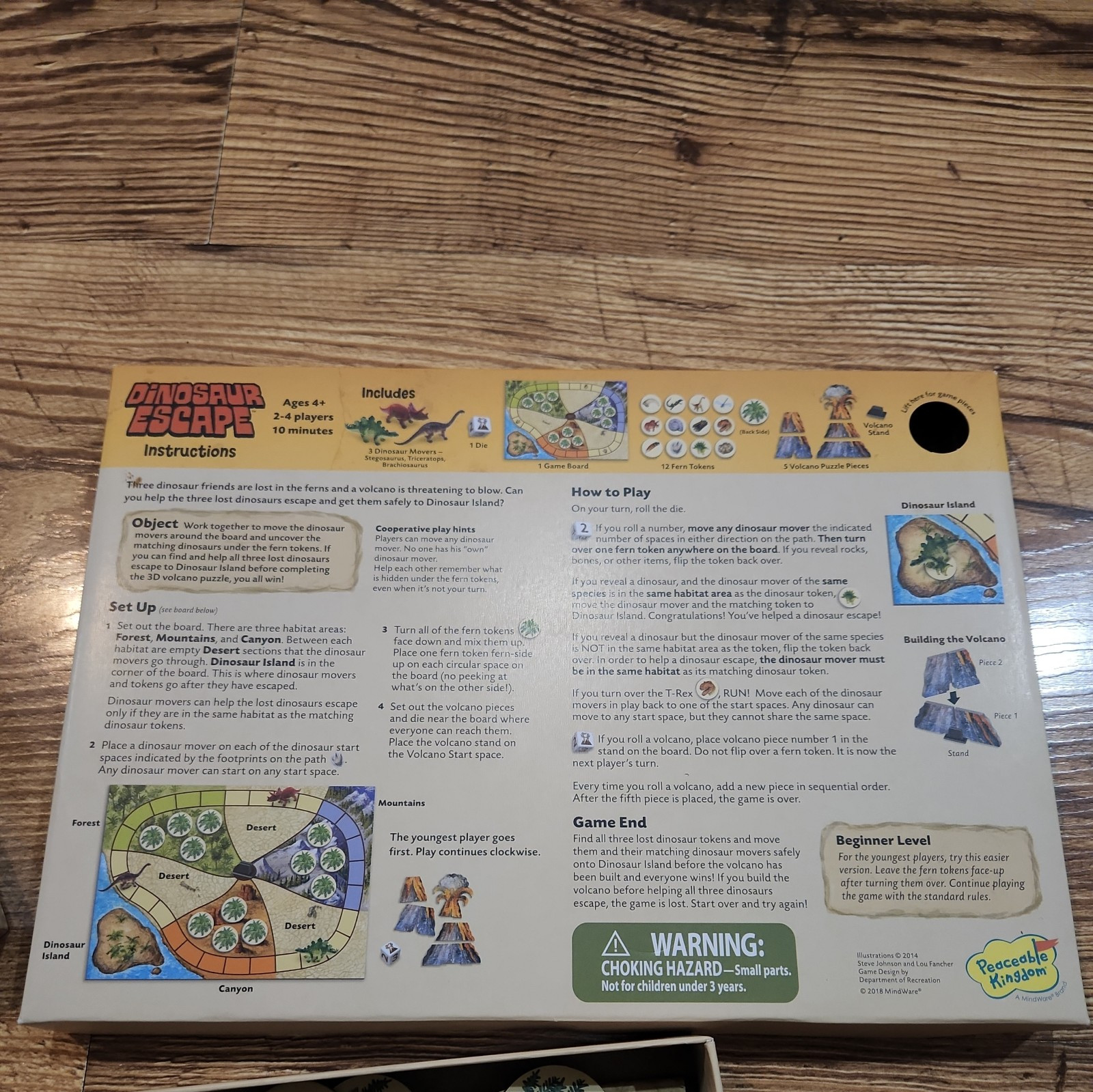 T1 Peaceaceble Kingdom Dinosaur Escape Cooperative Game * (missing 6-sided Die)*