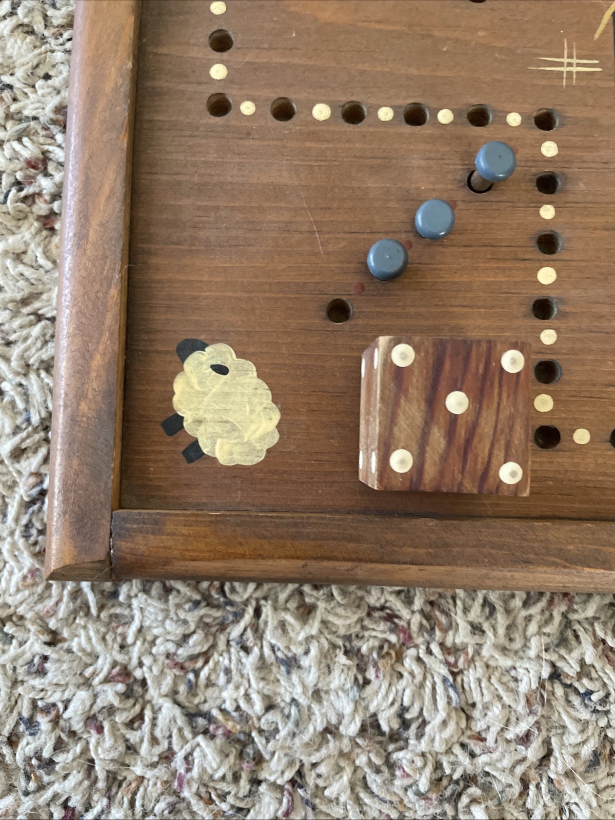 VTG Handmade Wooden Game Board Aggravation Wahoo Country Cottage Farmhouse Dice