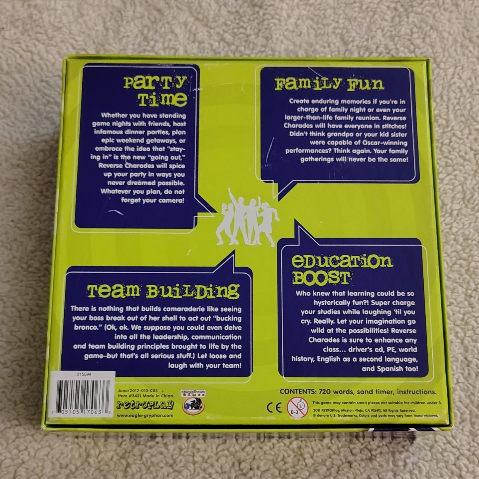 Reverse Charades Board Game Opened Box Used Great Condition