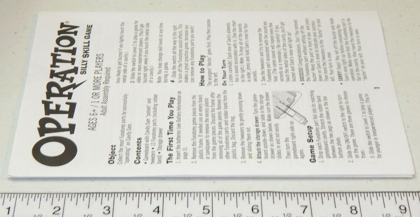 2008 Operation Board Game Replacement Instruction Rules Manual Only