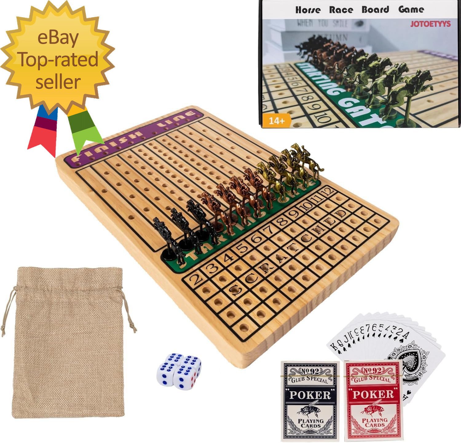 Horse Race Board Game with 11 Luxury Metal Horses 4 Dice 2 Card Boxes Thickened