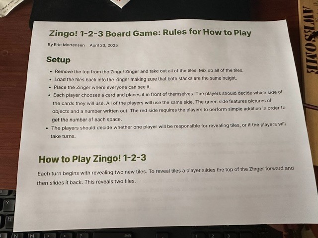 Think Fun Zingo 1-2-3 Number Bingo Game ages 4 and up 2 to 6 players
