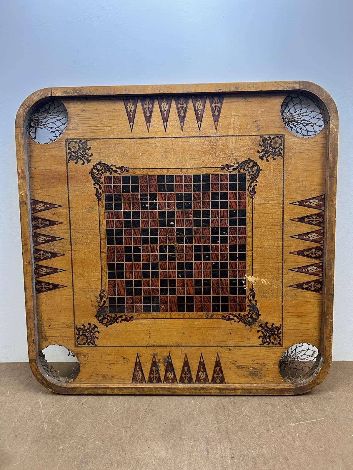 Vintage CARROM GAME BOARD Archarena original wood double sided old felt wall art