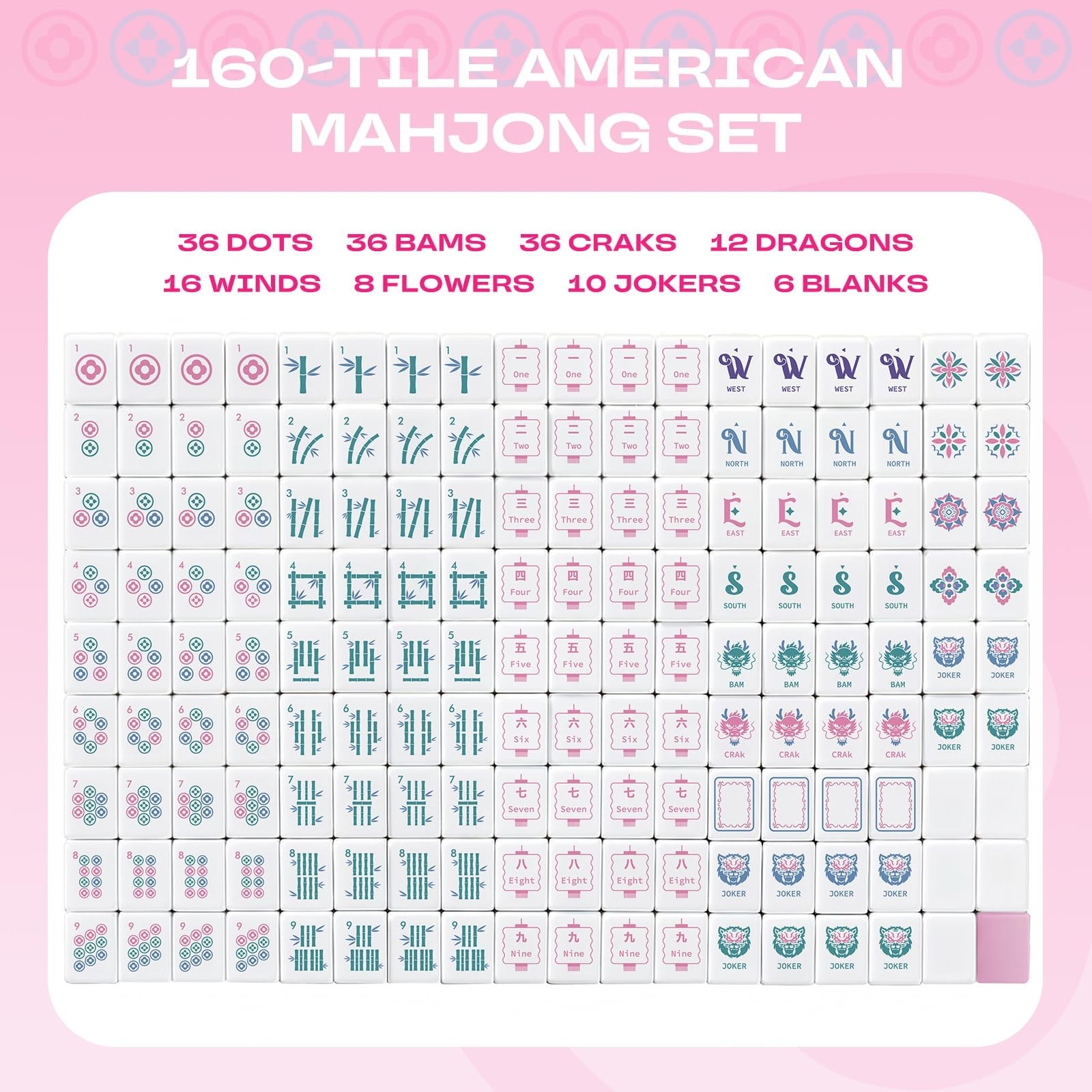 Mini American Mahjong Tile Set – 160 Tiles with Travel Bag, Portable Game Access