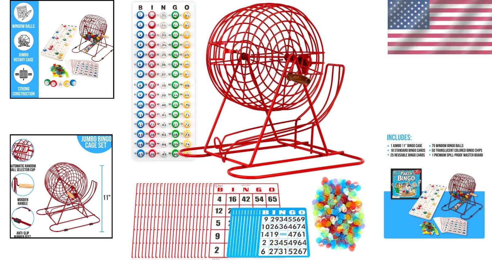 Classic Red Bingo Game Kit with 75 Balls & 18 Cards – Adults