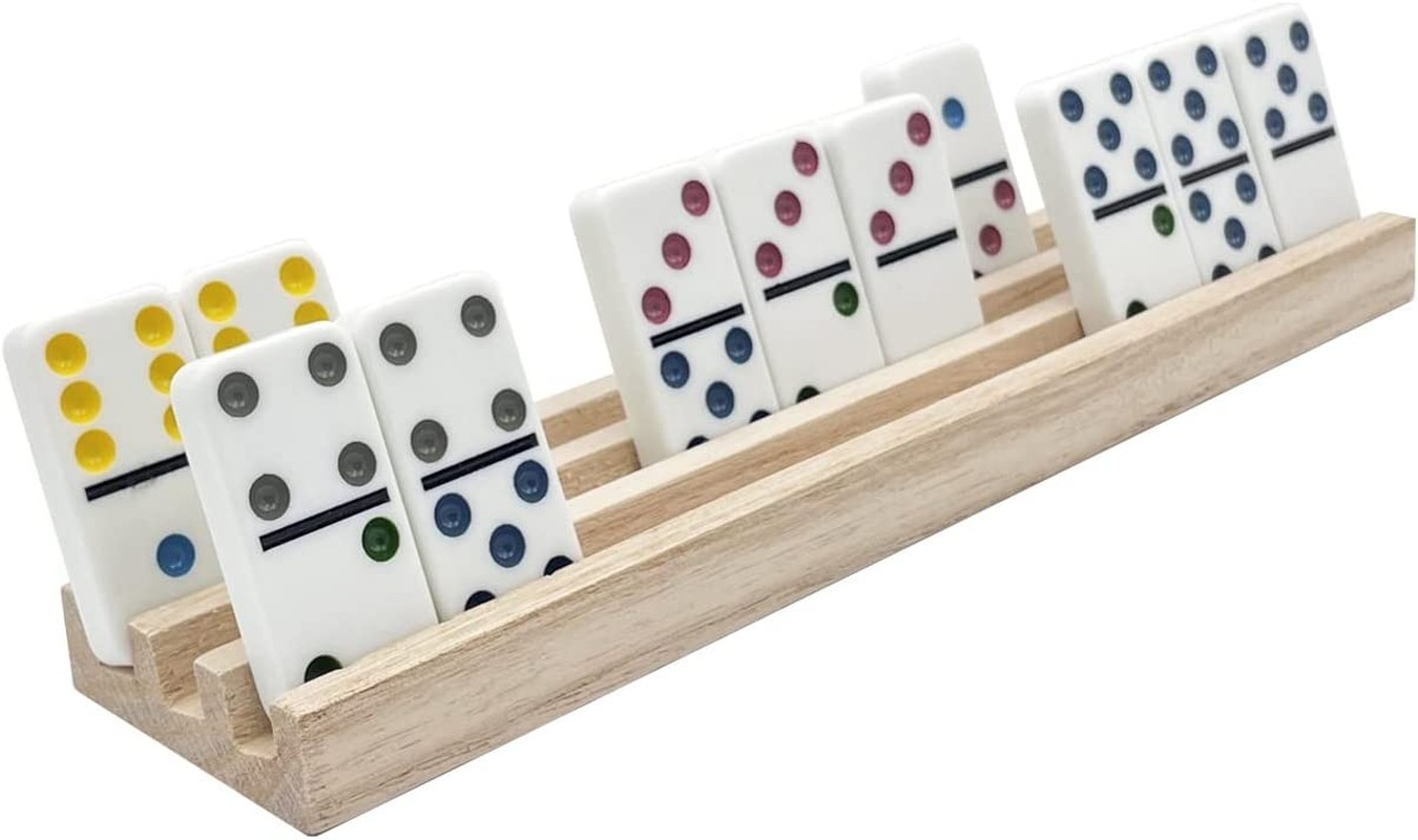 Domino Racks for Mexican Train Dominoes – Wooden Domino Holders Set of 4