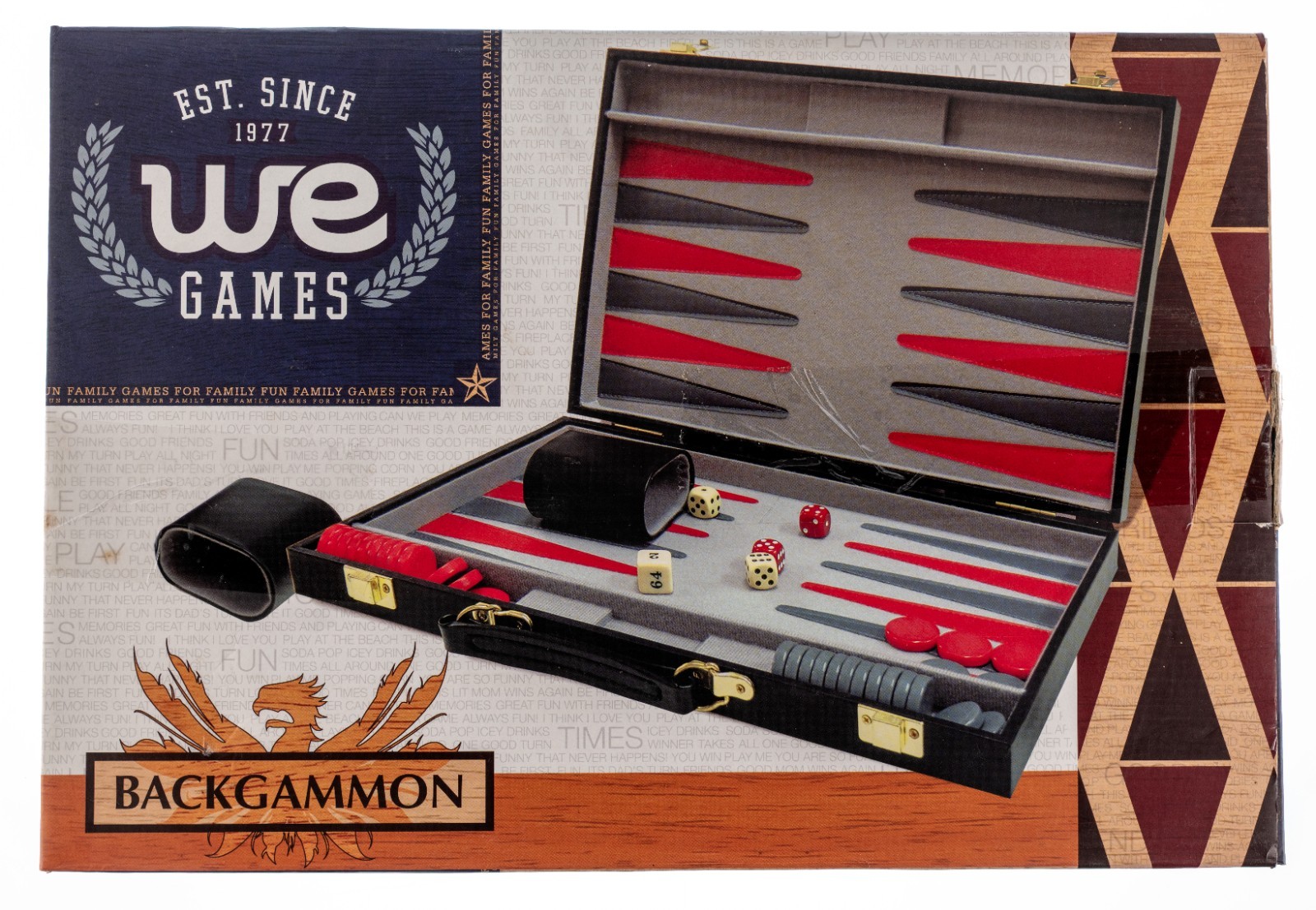 WE Games Backgammon Briefcase Set 204115 2007 Black Red Grey 14.5″ Used Complete
