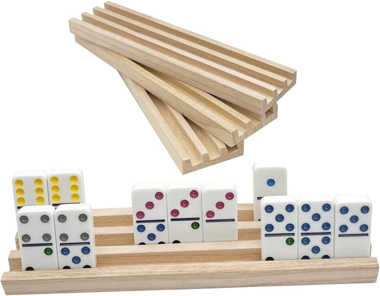 Domino Racks for Mexican Train Dominoes – Wooden Domino Holders Set of 4
