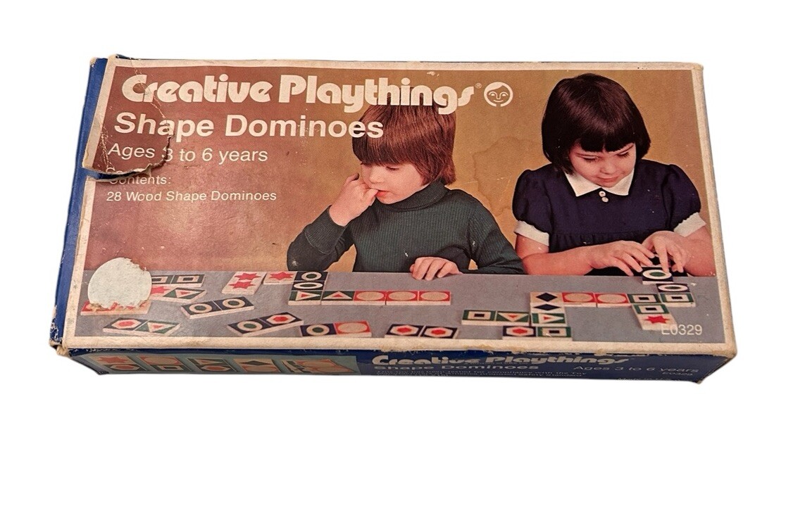Vtg Creative Playthings 27/28 Wooden Picture Dominoes Original 1970 W/Box D6