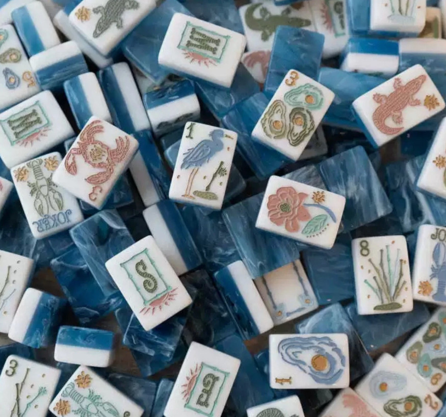 🌊Beach blue Mahjong Complete Tile Set, Blue & White Tiles (160tiles)