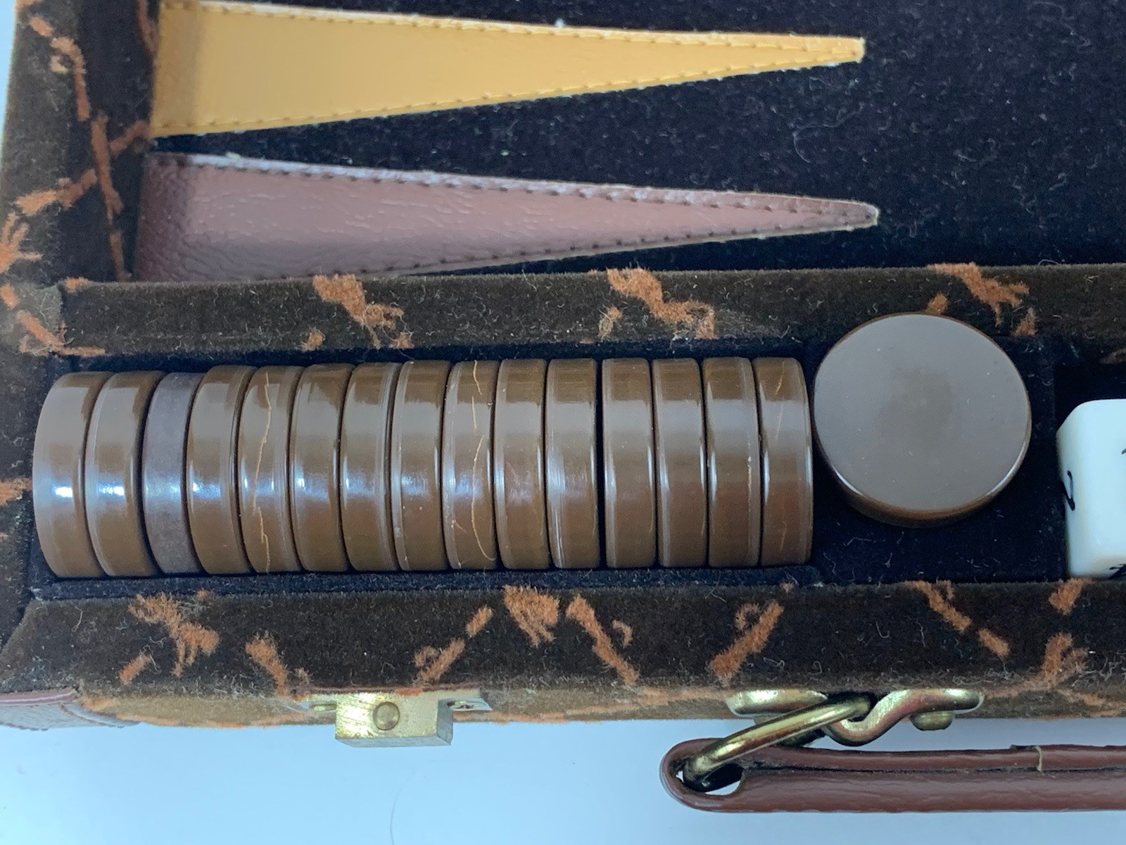 VTG Aries Of Beverly Hills Rare Longchamp Brown Velvet Travel Backgammon Set