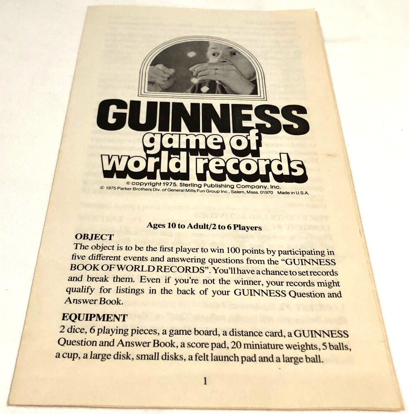 Guinness Game of World Records 1975 VTG Parker Brothers #75 Sterling Publishing
