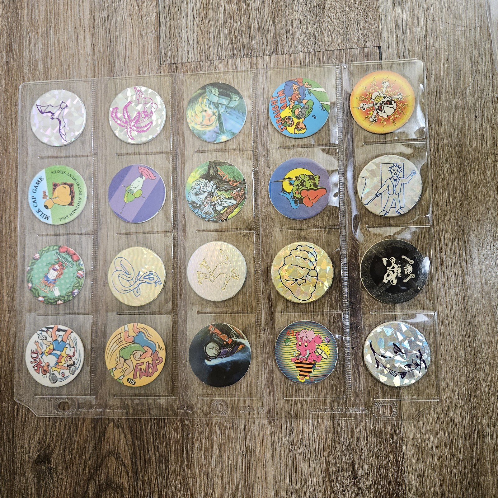 Vintage 1990s Mix Lot of 150 Pogs and 1 Metal Slammers Plus Binder Sleeves