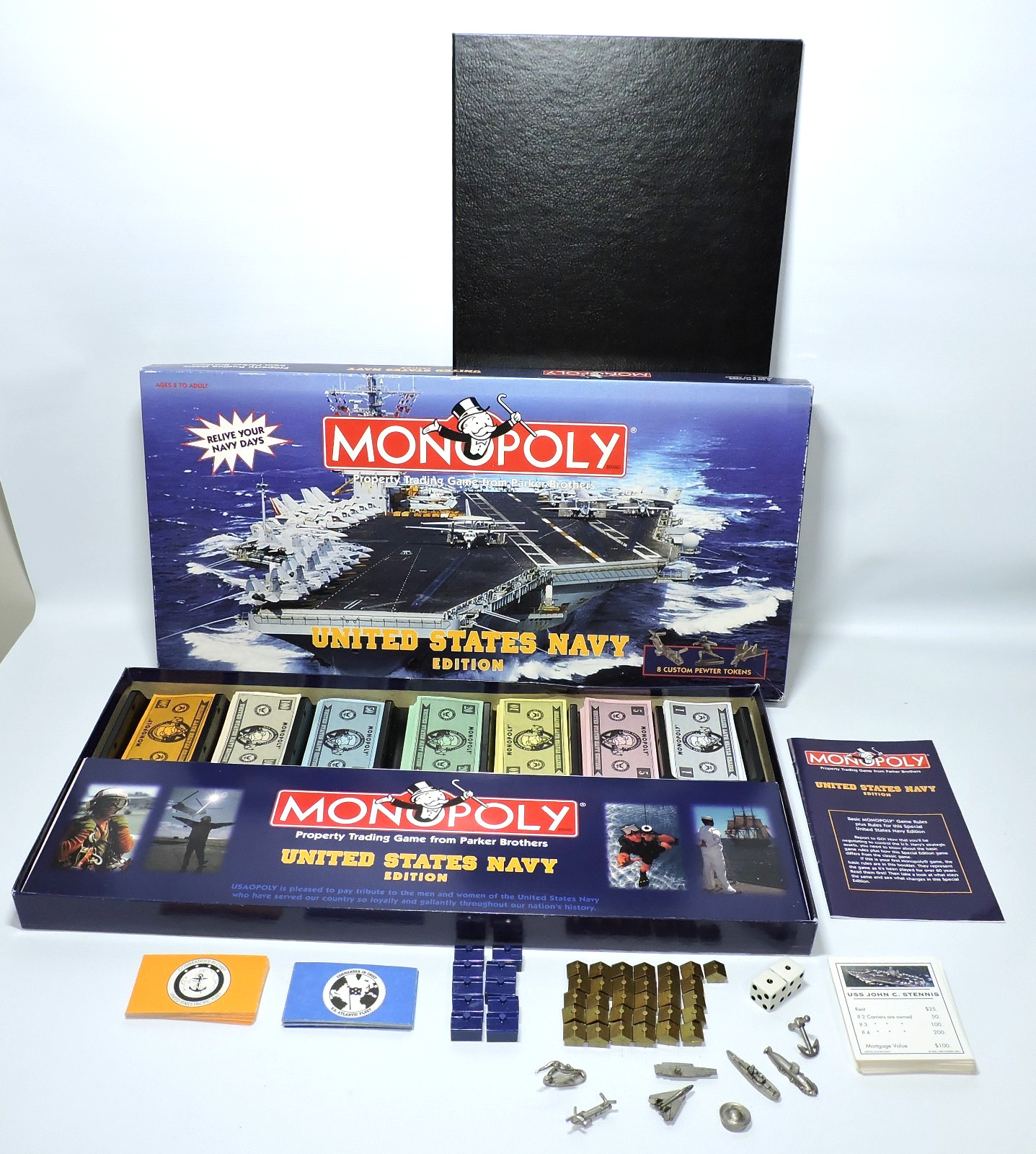 Monopoly United States U.S. Navy Edition Board Game NEAR COMPLETE -3 House/Hotel