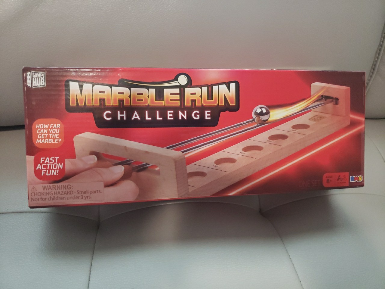 RMS Games Shoot The Moon Marble Run Challenge Solid Wood, Walnut Stain, 17.5 New