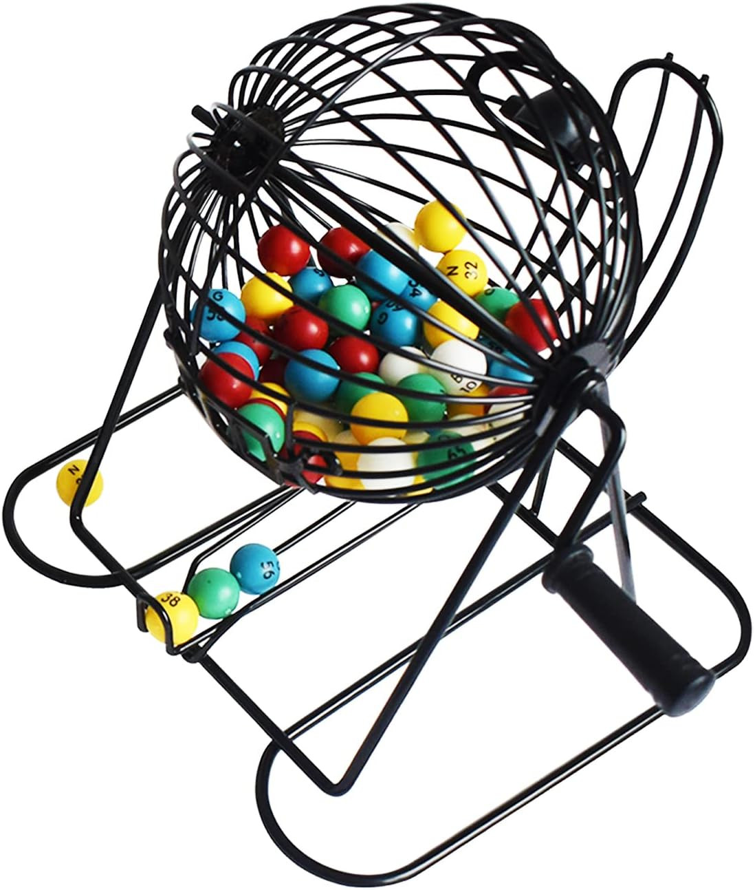 Deluxe Bingo Game Set – Metal round Cage, 75 Colored Balls, 50 Bingo Cards, 300