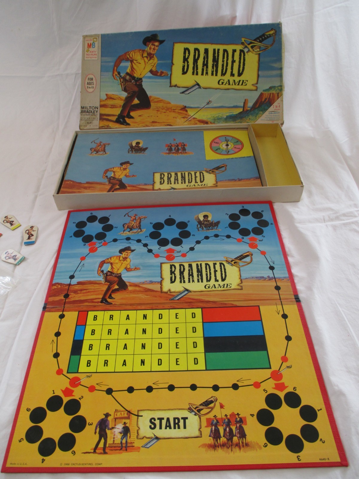 Vtg. BRANDED Milton Bradley Board Game Vintage Western 1966 May be Incomplete.